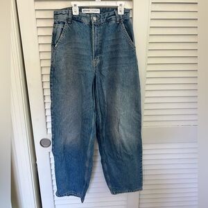 Bershka medium wash barrel jeans